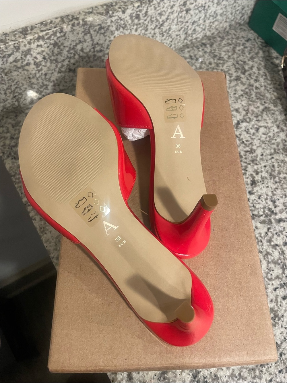 Anthropologie Red Patent Open-Toe Slide Heels - Picture 4 of 5
